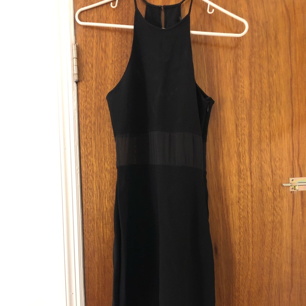 Zara Black Midi Dress Sheer Midriff Size Medium